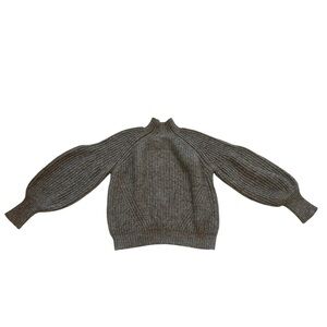 Loavies Gray Puff Sleeve Crew Neck Knit Sweater  Medium